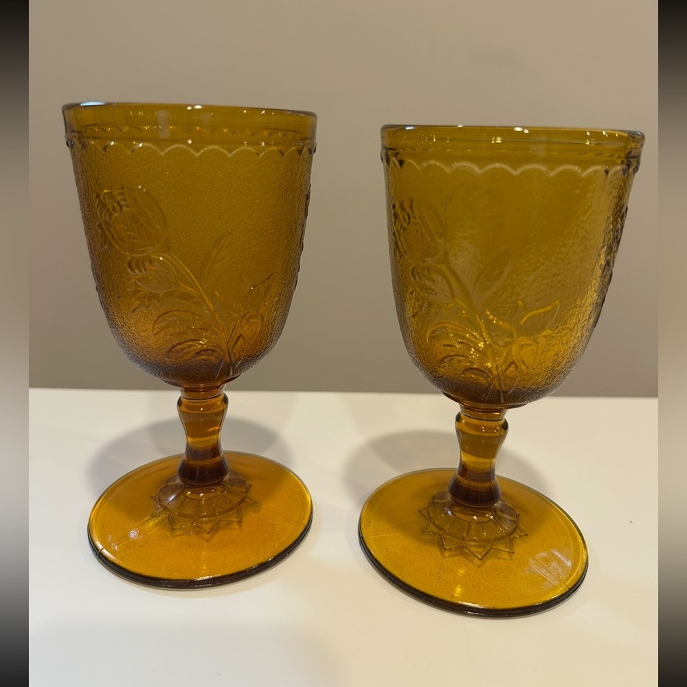 Set of 2 Vintage Tiara Exclusives Indiana Glass Amber Pattern Goblets